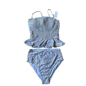 Geode Womens Swimsuit XXL Amelia Smocked‎ Peplum Floral High Waist Bikini Set